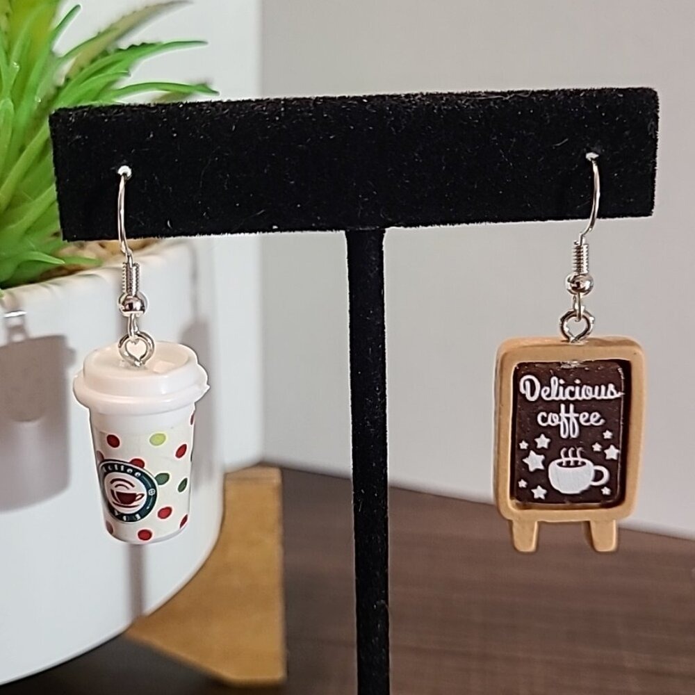 Handmade‎ Coffee Earrings Cute Dangle Earrings Delicious Coffee Signboard